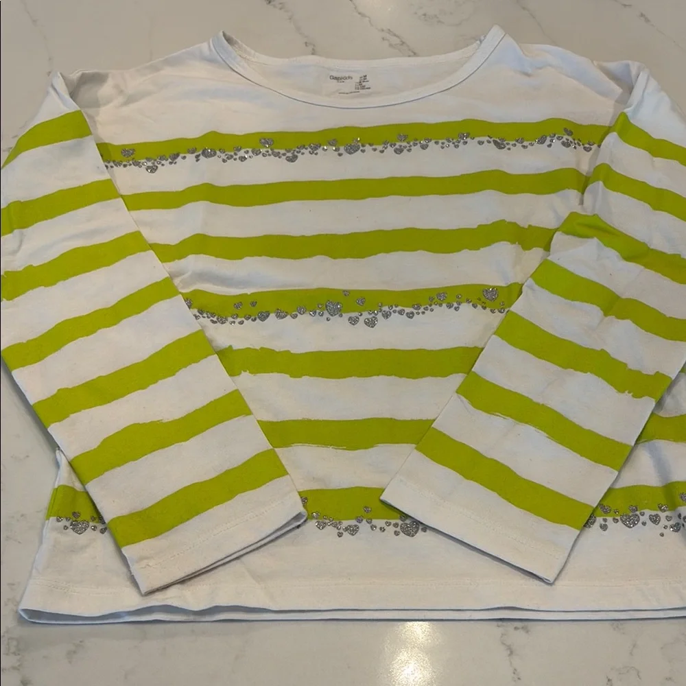GAP Silver and White Long Sleeve Tees with Ruffle Details